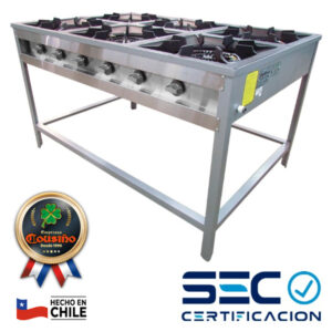 Anafe a Gas 6 platos con parrillas en fierro macizo de 49x49 cm