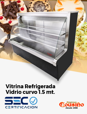Vitrina refrigerada vidrio curvo 1,5 mts