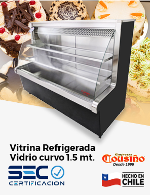 Vitrina refrigerada vidrio curvo 1,5 mts Cousiño